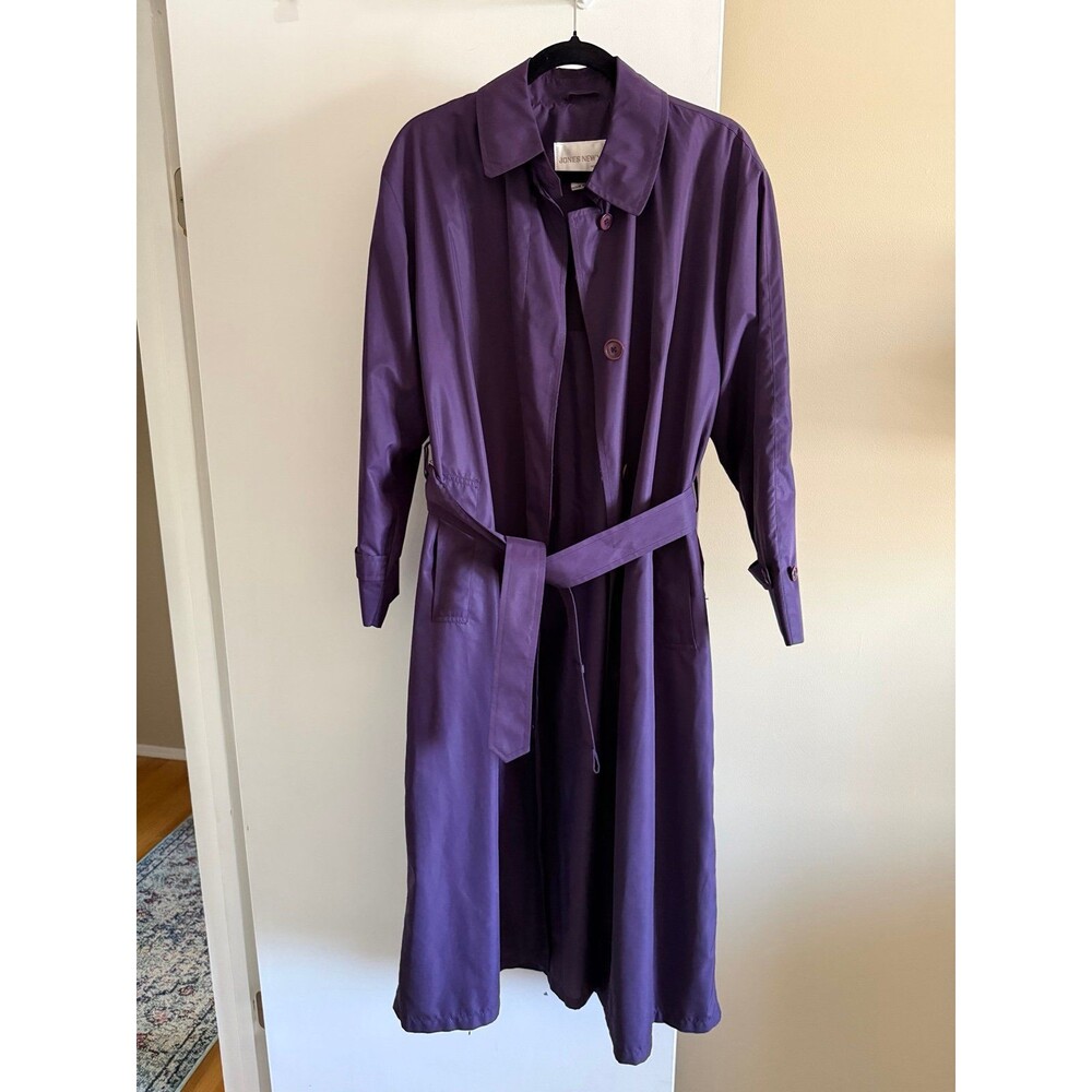 Jones New York Vintage 80s Purple Trench Coat Womens Medium Made in USA